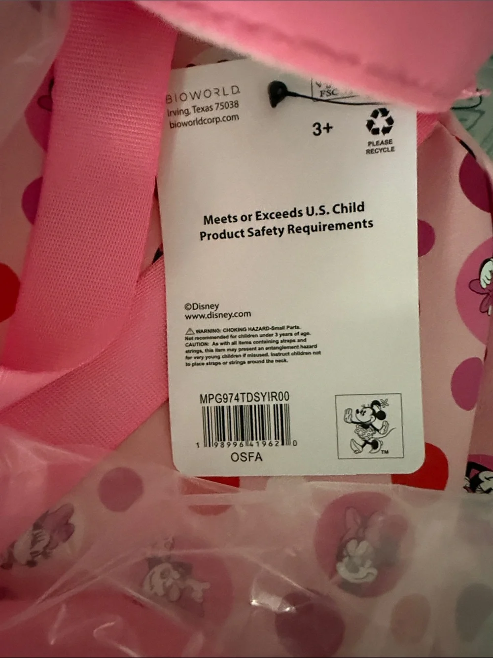 Disney Pink Minnie Mouse Polka Dot Kids Backpack with Pom-Pom Charm